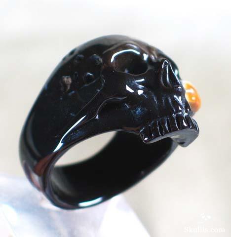 Skull Rings on Black Agate Carved Skull Ring  Crystal Size 8