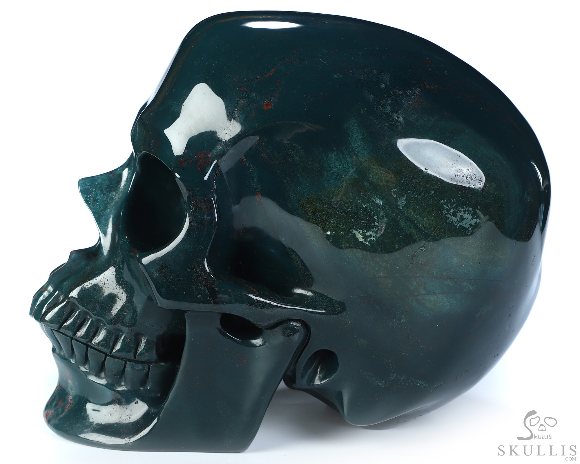 Lifesized 8.0" Bloodstone Hand Carved Crystal Skull, Super Realistic, Crystal Healing Lifesized 8.0" Bloodstone Hand Carved Crystal Skull, Super Realistic, Crystal Healing