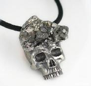 Pyrite Druese Carved Crystal Skull Pendant