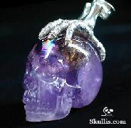 Ametrine Carved Skull and Sterling Silver hand Bones Pendant, Quartz