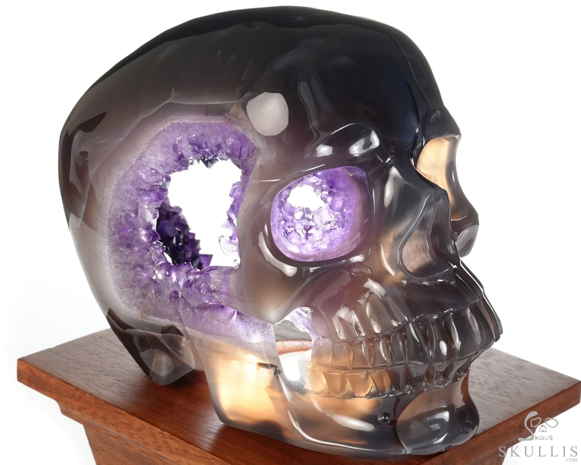 Lifesized 6.5" Agate Amethyst Geode Hand Carved Crystal Skull, Super Realistic, Crystal Healing Lifesized 6.5" Agate Amethyst Geode Hand Carved Crystal Skull, Super Realistic, Crystal Healing