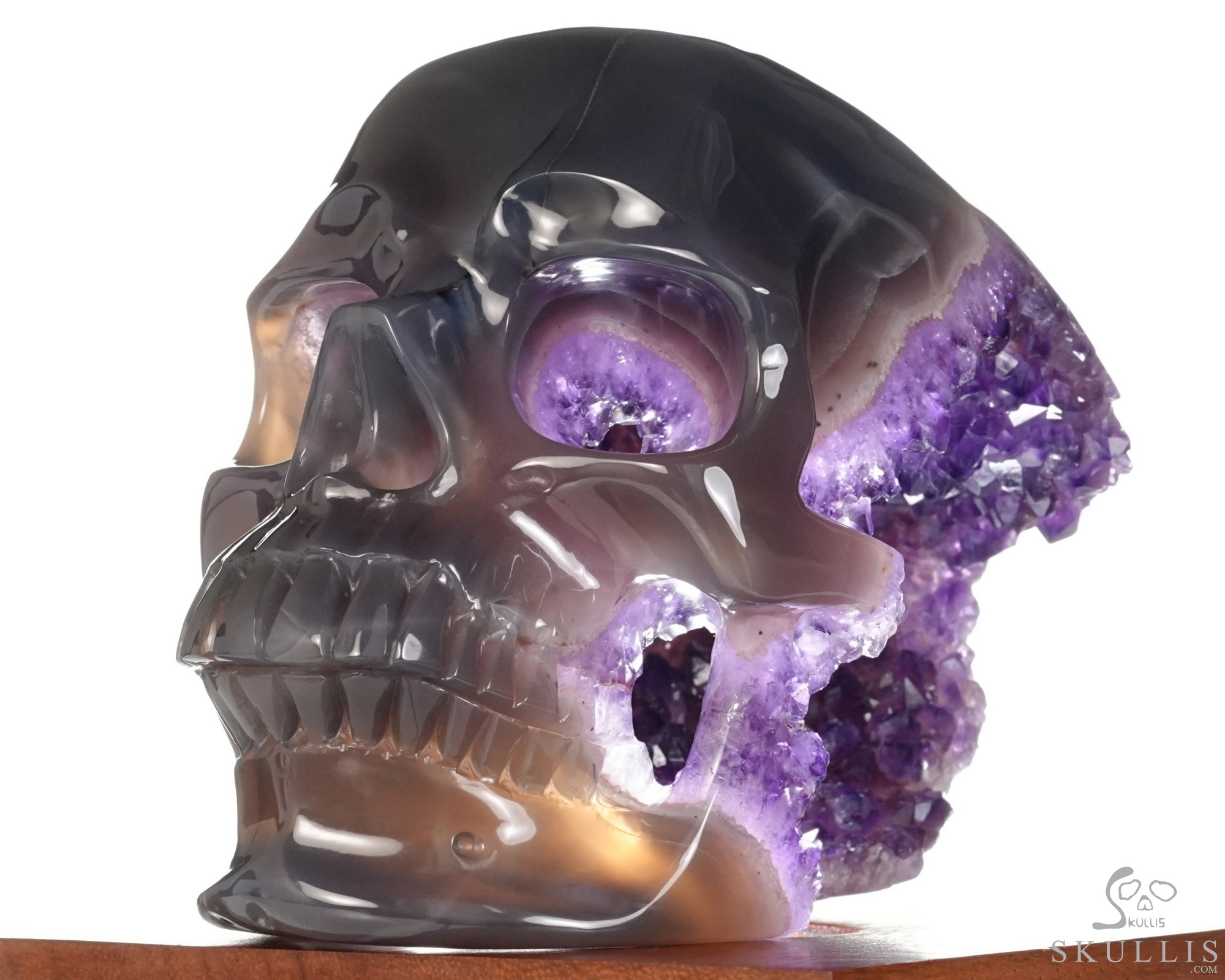Lifesized 6.5" Agate Amethyst Geode Hand Carved Crystal Skull, Super Realistic, Crystal Healing Lifesized 6.5" Agate Amethyst Geode Hand Carved Crystal Skull, Super Realistic, Crystal Healing