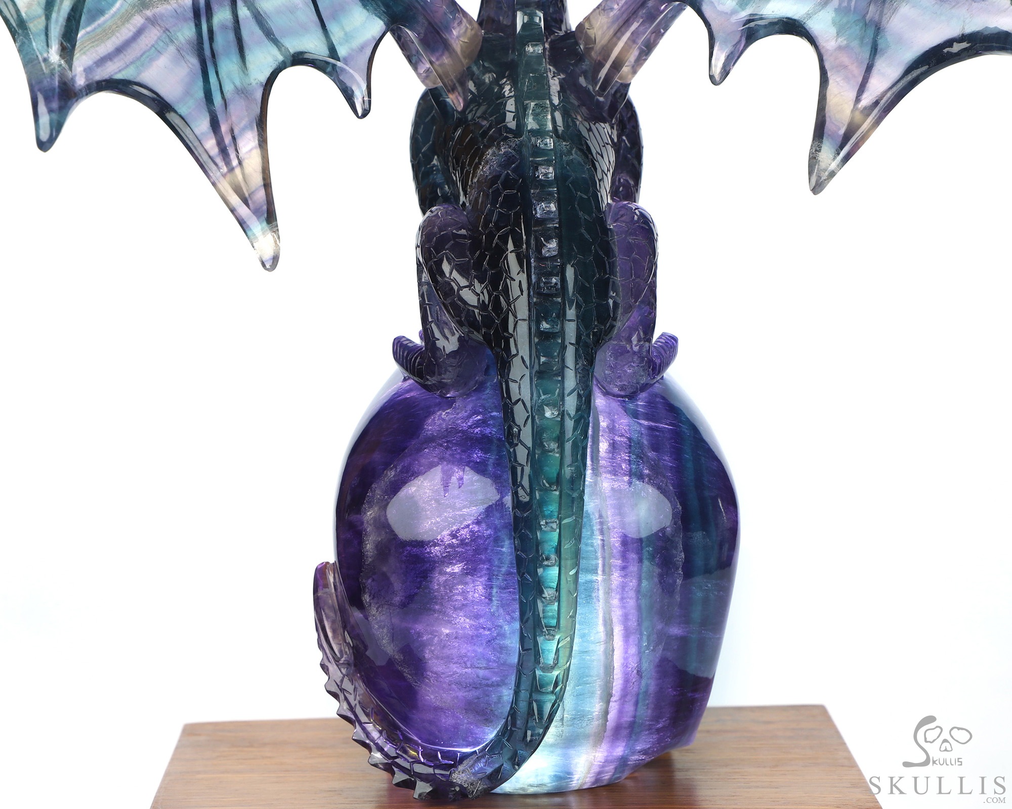 Skull's Scaly Sentinel -10.8" Fluorite Hand Carved Hollow Crystal Skull and Dragon Fine Art Sculpture Lamp/Light, Crystal Healing Skull's Scaly Sentinel -10.8" Fluorite Hand Carved Hollow Crystal Skull and Dragon Fine Art Sculpture Lamp/Light, Crystal Healing