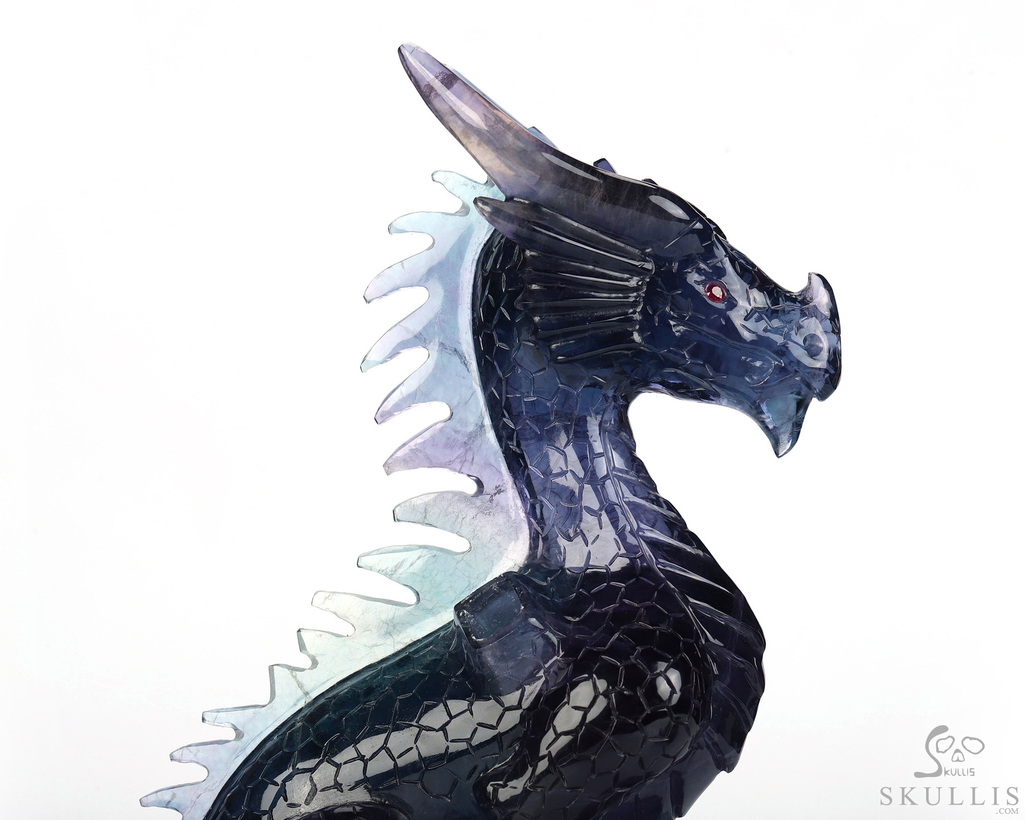 Skull's Scaly Sentinel -10.8" Fluorite Hand Carved Hollow Crystal Skull and Dragon Fine Art Sculpture Lamp/Light, Crystal Healing Skull's Scaly Sentinel -10.8" Fluorite Hand Carved Hollow Crystal Skull and Dragon Fine Art Sculpture Lamp/Light, Crystal Healing