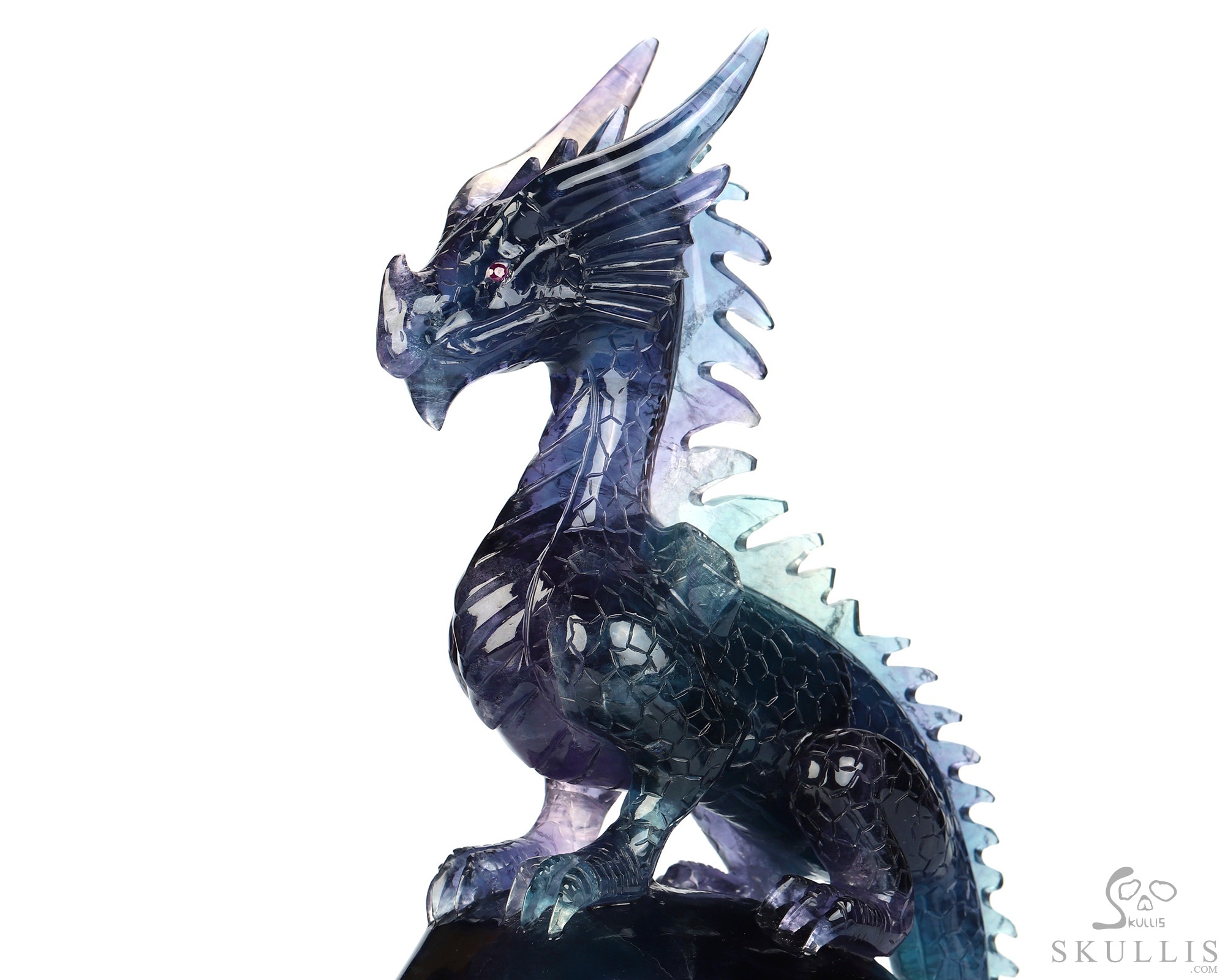 Skull's Scaly Sentinel -10.8" Fluorite Hand Carved Hollow Crystal Skull and Dragon Fine Art Sculpture Lamp/Light, Crystal Healing Skull's Scaly Sentinel -10.8" Fluorite Hand Carved Hollow Crystal Skull and Dragon Fine Art Sculpture Lamp/Light, Crystal Healing