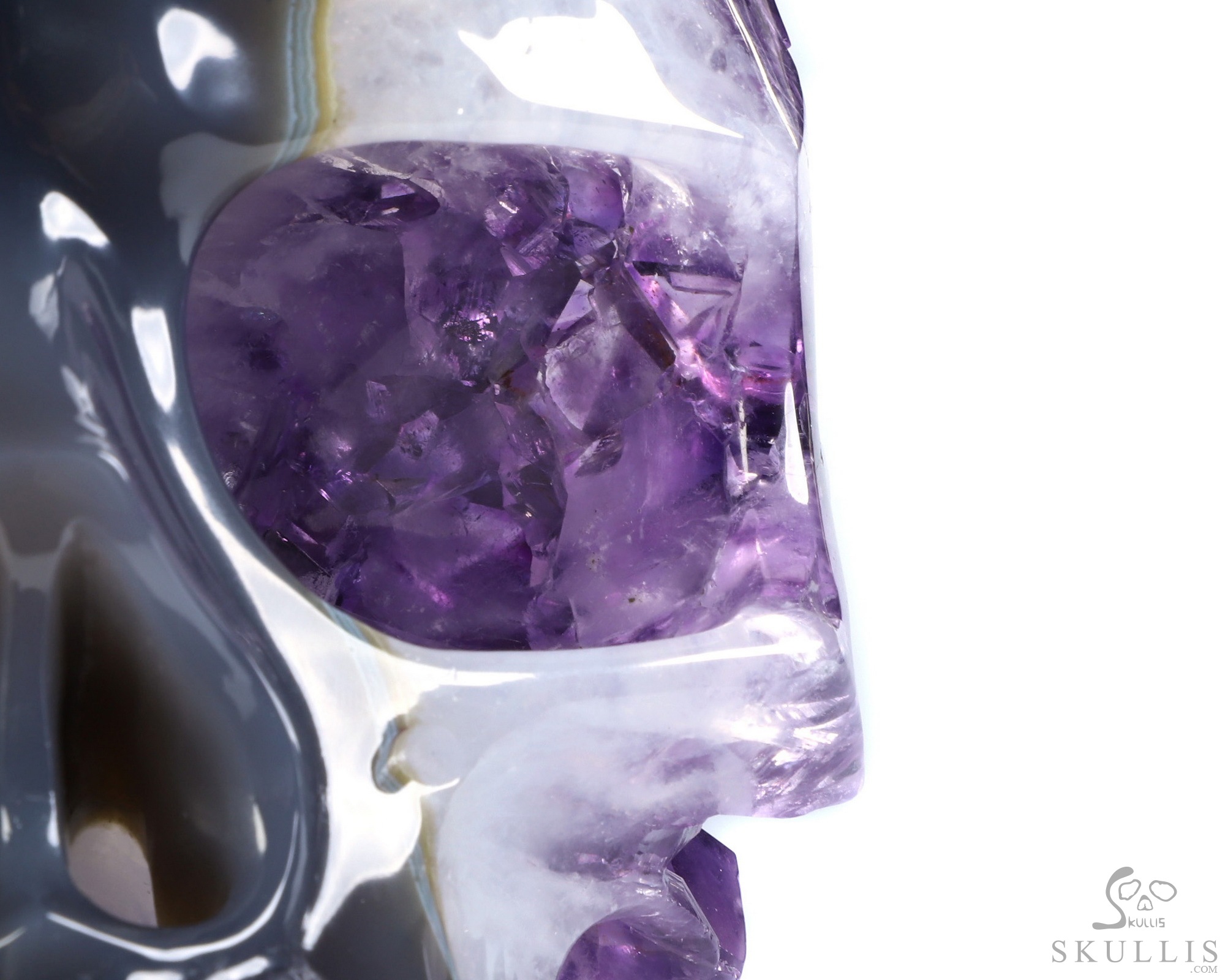 The Infinite Horizon - Lifesized 8.1" Agate Amethyst Geode Hand Carved Crystal Skull, Super Realistic, Crystal Healing The Infinite Horizon - Lifesized 8.1" Agate Amethyst Geode Hand Carved Crystal Skull, Super Realistic, Crystal Healing