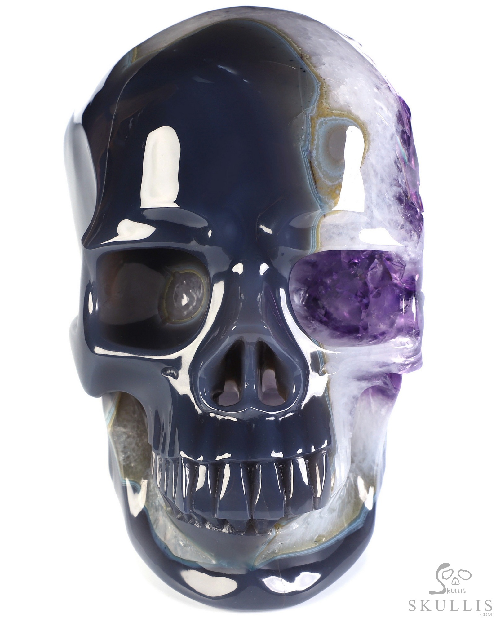The Infinite Horizon - Lifesized 8.1" Agate Amethyst Geode Hand Carved Crystal Skull, Super Realistic, Crystal Healing The Infinite Horizon - Lifesized 8.1" Agate Amethyst Geode Hand Carved Crystal Skull, Super Realistic, Crystal Healing