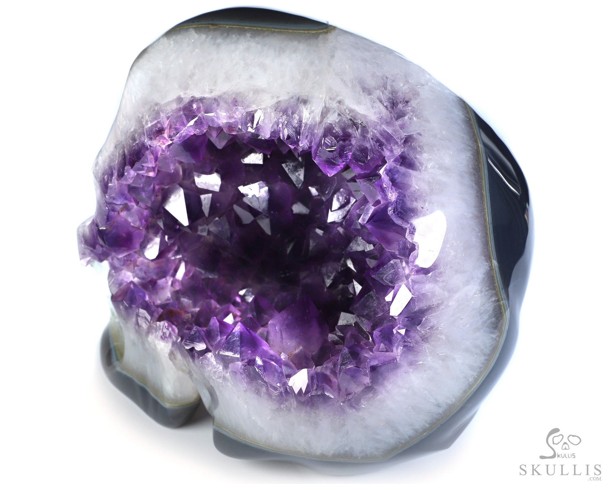 The Infinite Horizon - Lifesized 8.1" Agate Amethyst Geode Hand Carved Crystal Skull, Super Realistic, Crystal Healing The Infinite Horizon - Lifesized 8.1" Agate Amethyst Geode Hand Carved Crystal Skull, Super Realistic, Crystal Healing