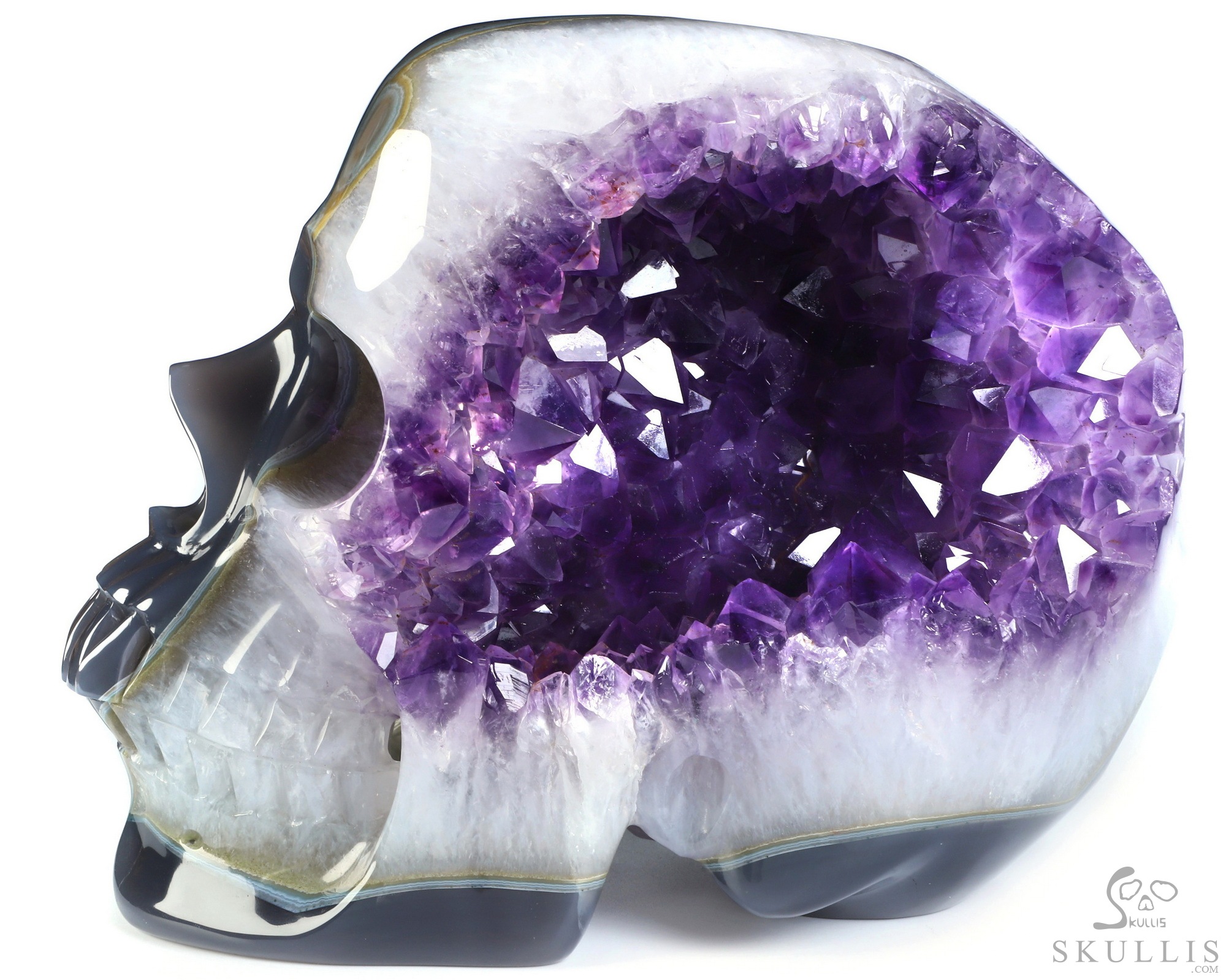 The Infinite Horizon - Lifesized 8.1" Agate Amethyst Geode Hand Carved Crystal Skull, Super Realistic, Crystal Healing The Infinite Horizon - Lifesized 8.1" Agate Amethyst Geode Hand Carved Crystal Skull, Super Realistic, Crystal Healing