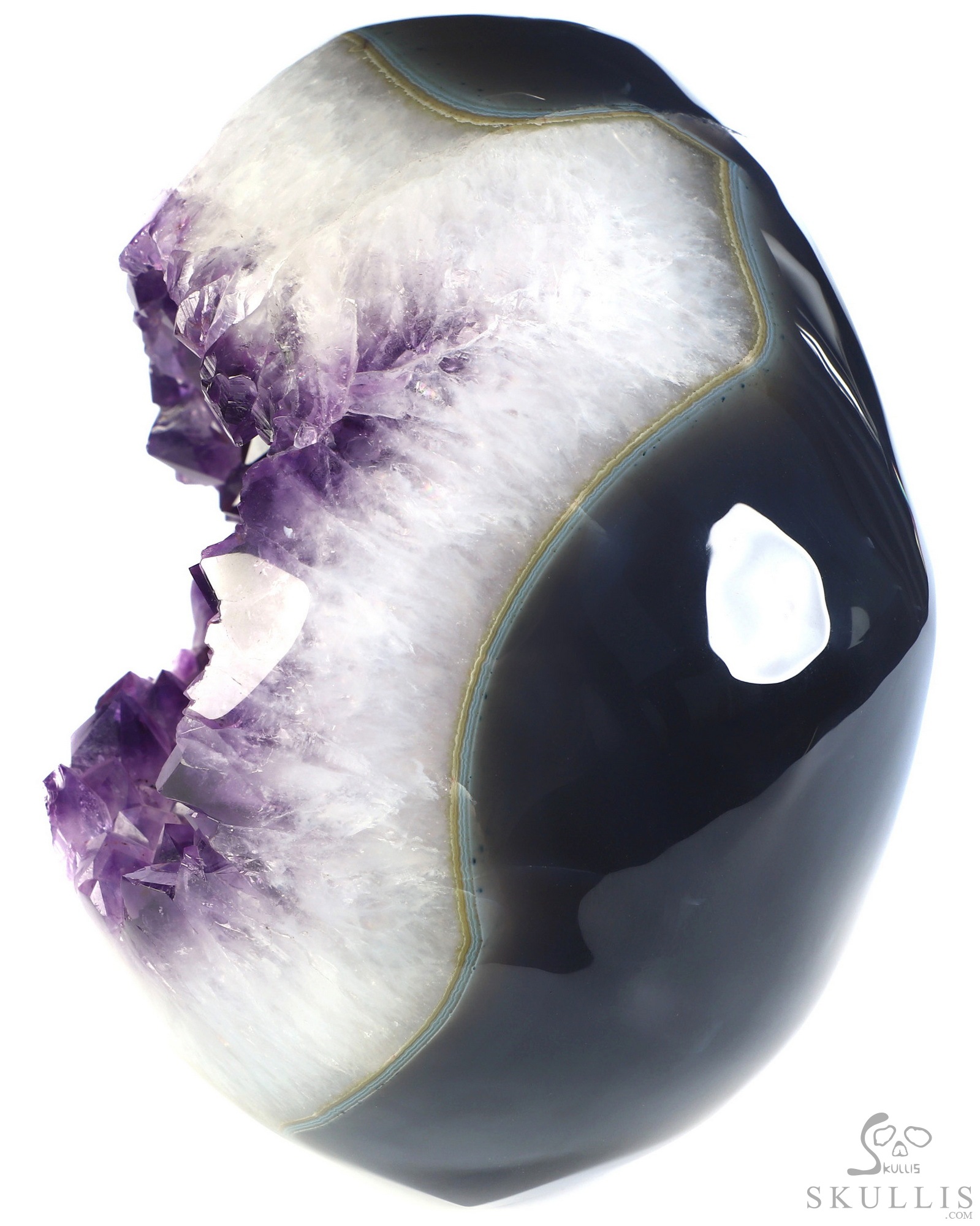 The Infinite Horizon - Lifesized 8.1" Agate Amethyst Geode Hand Carved Crystal Skull, Super Realistic, Crystal Healing The Infinite Horizon - Lifesized 8.1" Agate Amethyst Geode Hand Carved Crystal Skull, Super Realistic, Crystal Healing
