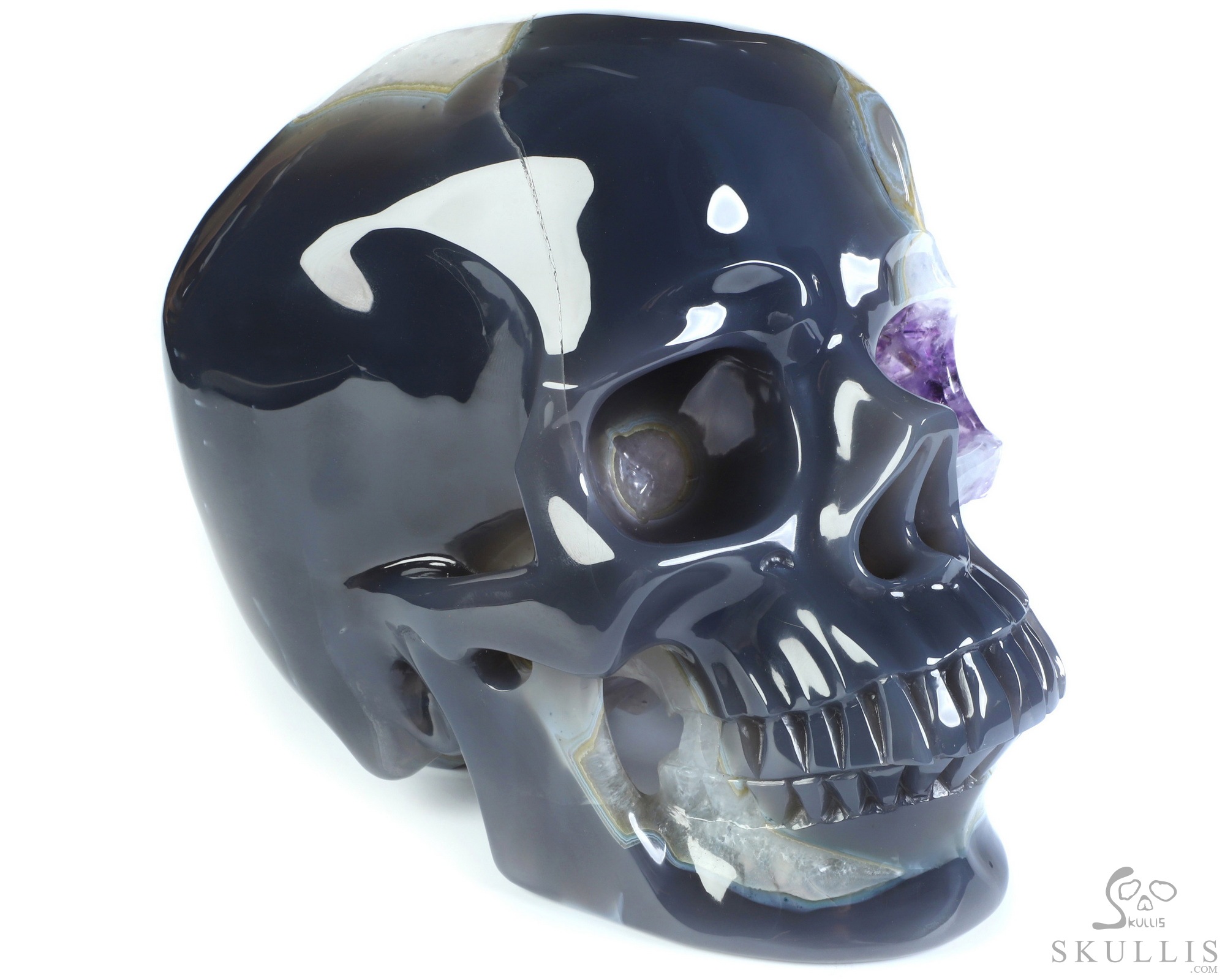 The Infinite Horizon - Lifesized 8.1" Agate Amethyst Geode Hand Carved Crystal Skull, Super Realistic, Crystal Healing The Infinite Horizon - Lifesized 8.1" Agate Amethyst Geode Hand Carved Crystal Skull, Super Realistic, Crystal Healing