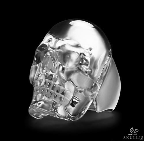Visage - Skullis Signature Quartz Rock Crystal & 925 Sterling Silver Carved Gemstone Crystal Skull with Sterling Silver Ring Visage - Skullis Signature Quartz Rock Crystal & 925 Sterling Silver Carved Gemstone Crystal Skull with Sterling Silver Ring