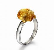 Citrine Carved Crystal Skull Ring with Sterling Silver