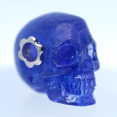 Necklace of 0.8" Tanzanite Hand Carved Crystal Skull Pendant, Skull Jewelry