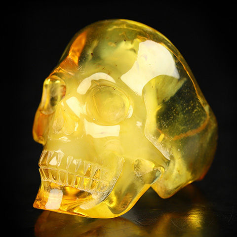 Gemstone US SIZE #9 Baltic Amber Carved Crystal Skull Ring, Crystal Healing