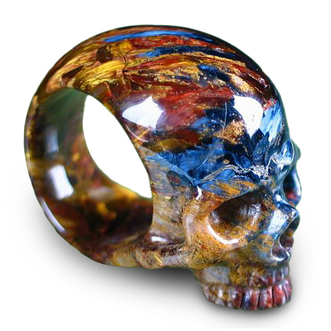 Top Quality, Pietersite Carved Skull Ring, Gemstone, Size 10