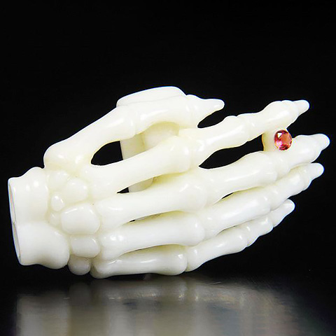 White Jade Carved Crystal Hand Bones Buckle, with Faceted Rubellite