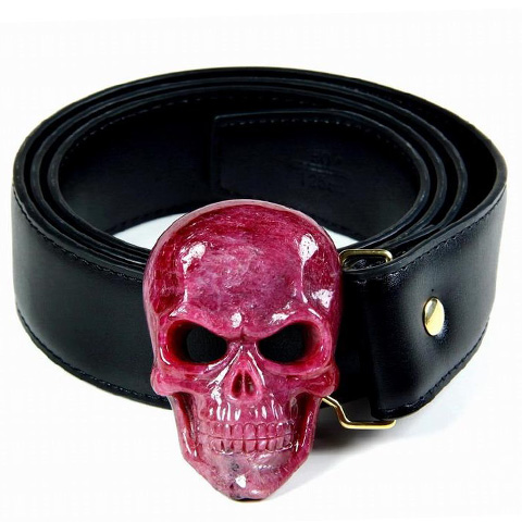 Awesome Ruby Carved Crystal Skull Buckle with 18K Gold. 18K Gold: 18.16g; Ruby 101g