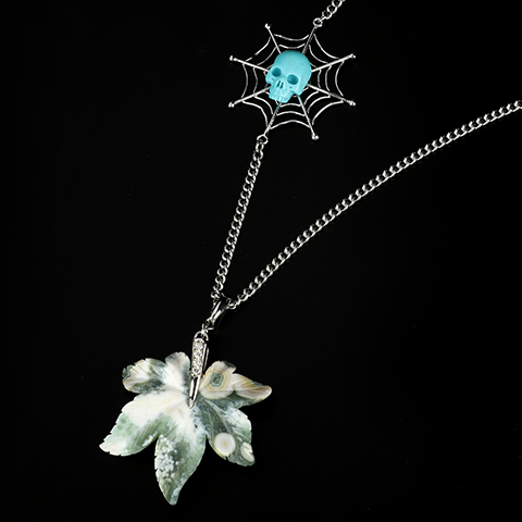 Ocean Jasper & Turquoise Hand Carved Crystal Skull Necklace, Skull Jewelry