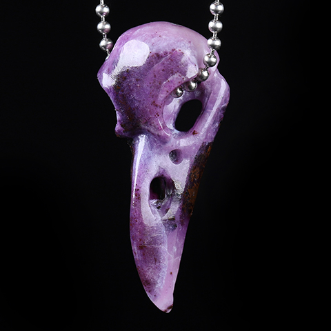 Gemstone 1.6" Sugilite Hand Carved Raven Crystal Skull Pendant, Crystal Healing