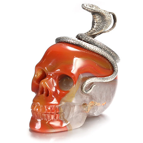 Necklace of 1.1" Empire Red Agate Hand Carved Crystal Skull Pendant, Skull Jewelry