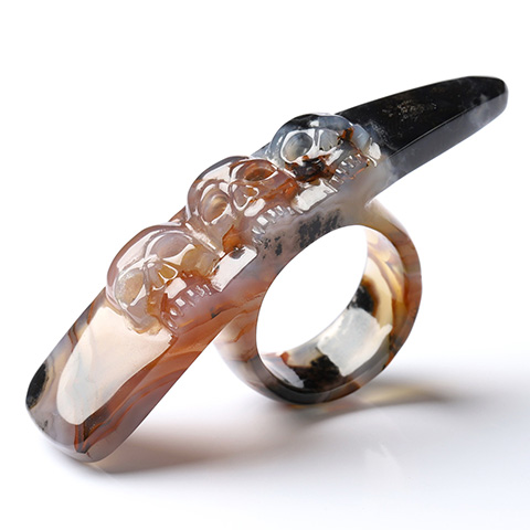 US Size 9# Agate Hand Carved Crystal Skull Ring, Skull Jewelry