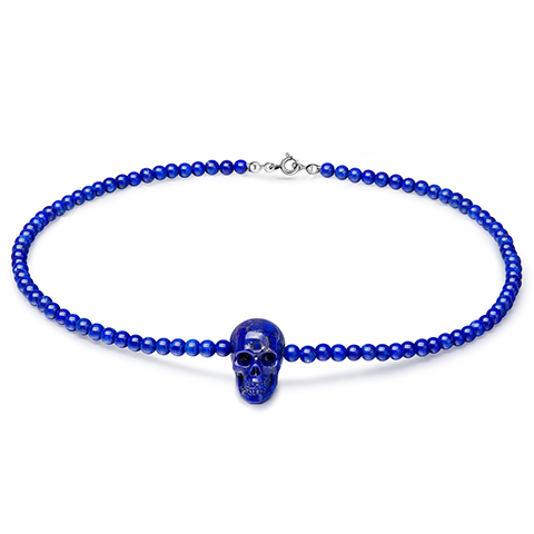 All Gemstone Lapis Lazuli Necklace- Lapis Lazuli Carved Crystal Skull with Lapis Lazuli Beads Chain