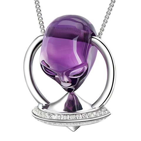 Gemstone Necklace of 1.7" Amethyst Hand Carved Crystal Skull Pendant, Skull Jewelry