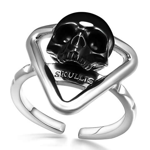 Black Obsidian Hand Carved Crystal Skull Ring, Skull Jewelry