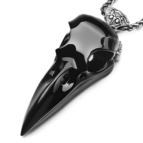 Raven Skull Hidden Sword - Necklace of 2.2" Black Obsidian Hand Carved Crystal Skull Raven Skull Pendant with Sword, Skull Jewelry