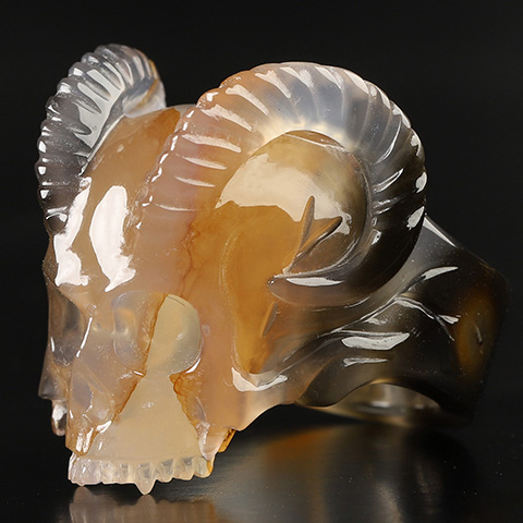 US Size 8 Premium Brazilian Agate Hand Carved Crystal Skull Ring, Skull Jewelry