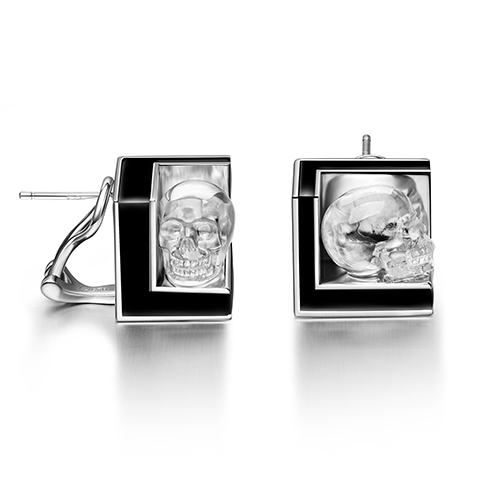 0.9" Quartz Rock Crystal Carved Crystal Skull Earrings