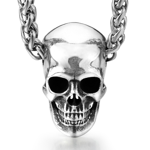 Necklace of 0.8" 925 Sterling Silver Skull Pendant, Skull Jewelry