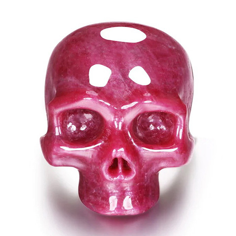 Ruby Hand Carved Crystal Skull Ring, Skull Jewelry