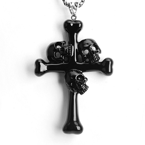 July 14, 2014 ACSAD (A Crystal Skull a Day) - Triad Crystal Skull Pendant - Black Obsidian Carved Crystal Skull Trio and Bones Cross Pendant