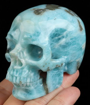 Gemstone 3.1" Larimar Hand Carved Crystal Skull, Super Realistic, Crystal Healing