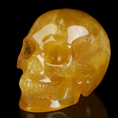 3.5" Orange Fluorite Hand Carved Crystal Skull, Realistic, Crystal Healing