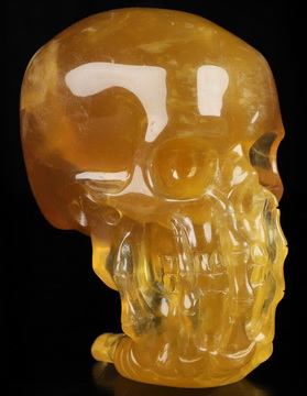 The Thinker---4.0" Orange Fluorite Hand Carved Crystal Skull & Skeletal Hand Sculpture, Crystal Healing