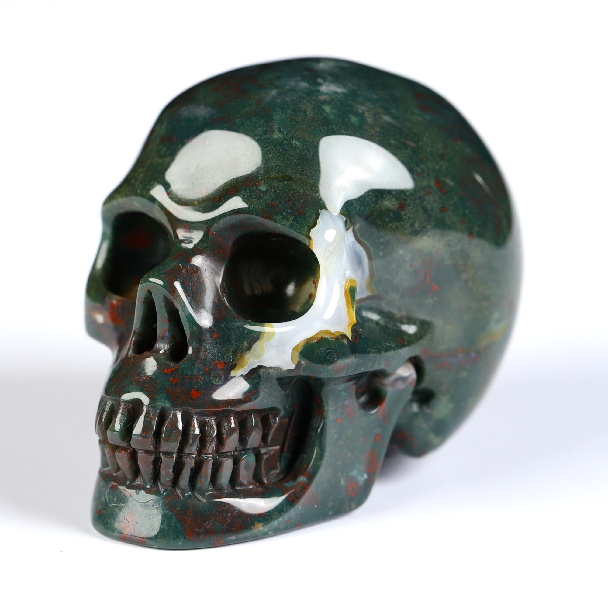 2.0" Bloodstone Hand Carved Crystal Skull, Realistic, Crystal Healing