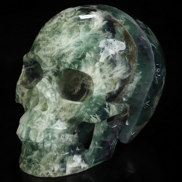 4.9" Fluorite Hand Carved Crystal Skull, Realistic, Crystal Healing