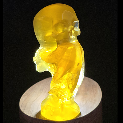 4.1" Orange Fluorite Hand Carved Cthulhu Octopus Crystal Skull Sculpture, Crystal Healing