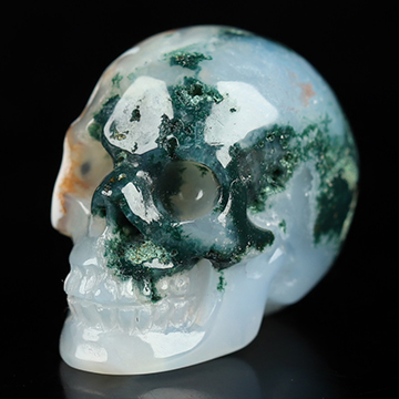 0.7" Green Moss Agate Hand Carved Crystal Skull, Realistic, Crystal Healing