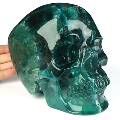 Lifesized 6.6" Fluorite Hand Carved Crystal Skull, Super Realistic, Crystal Healing