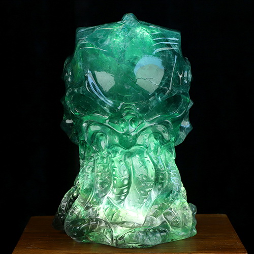 5.8" Fluorite Hand Carved Crystal Skull and Octopus Sculpture, Crystal Healing