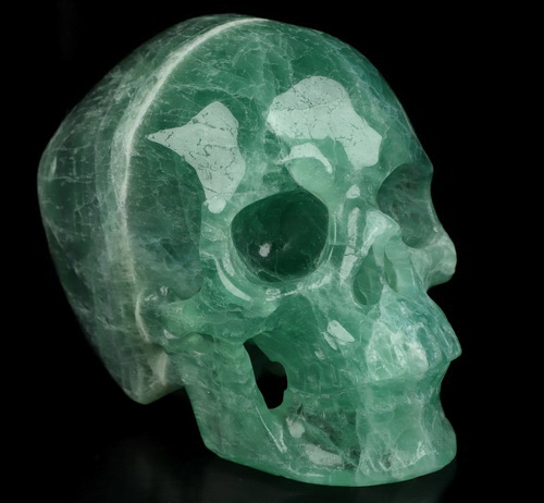 5.0" Fluorite Hand Carved Crystal Skull, Super Realistic, Crystal Healing