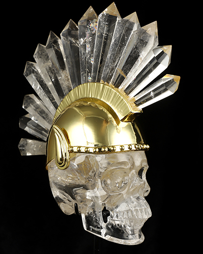 Achilles' Last Stand - 7.1" Quartz Rock Crystal Hand Carved Punk Crystal Skull Sculpture, Crystal Healing