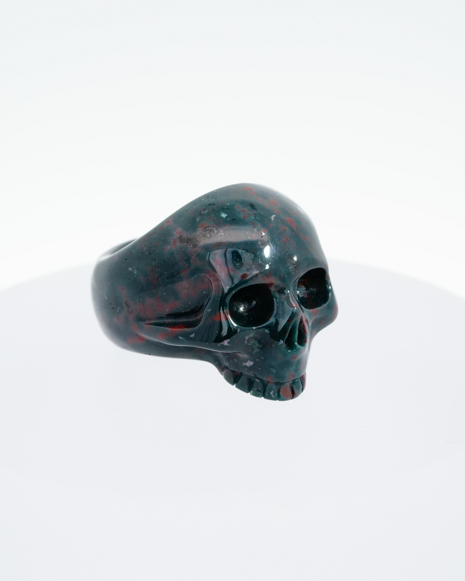 US Size 9# Bloodstone Hand Carved Crystal Skull Ring, Skull Jewelry
