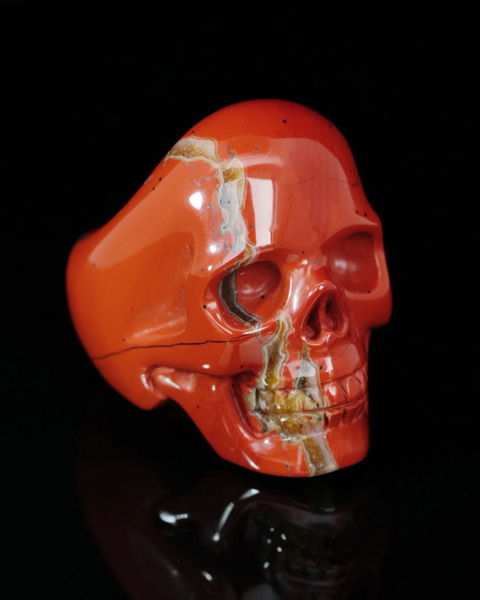 The Poetic Dreamer - US size 9 Red Jasper Hand Carved Crystal Skull Ring, Crystal Healing Skull Jewelry, for Women & Men
