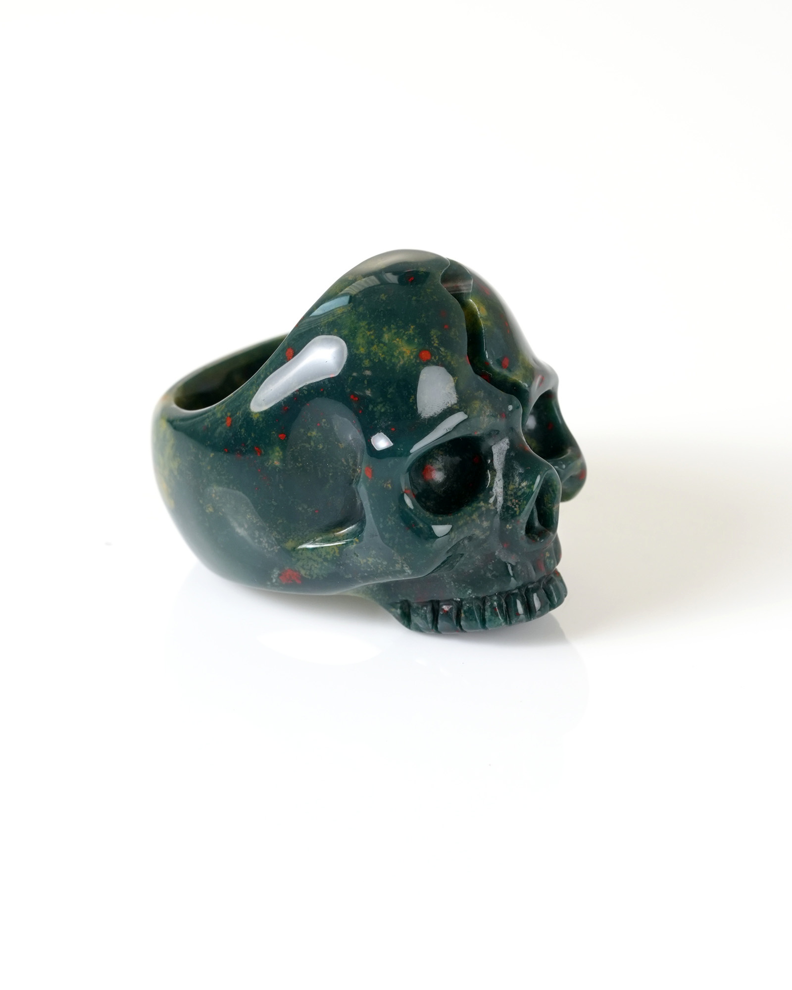 US Size 9# Bloodstone Hand Carved Crystal Skull Ring, Skull Jewelry