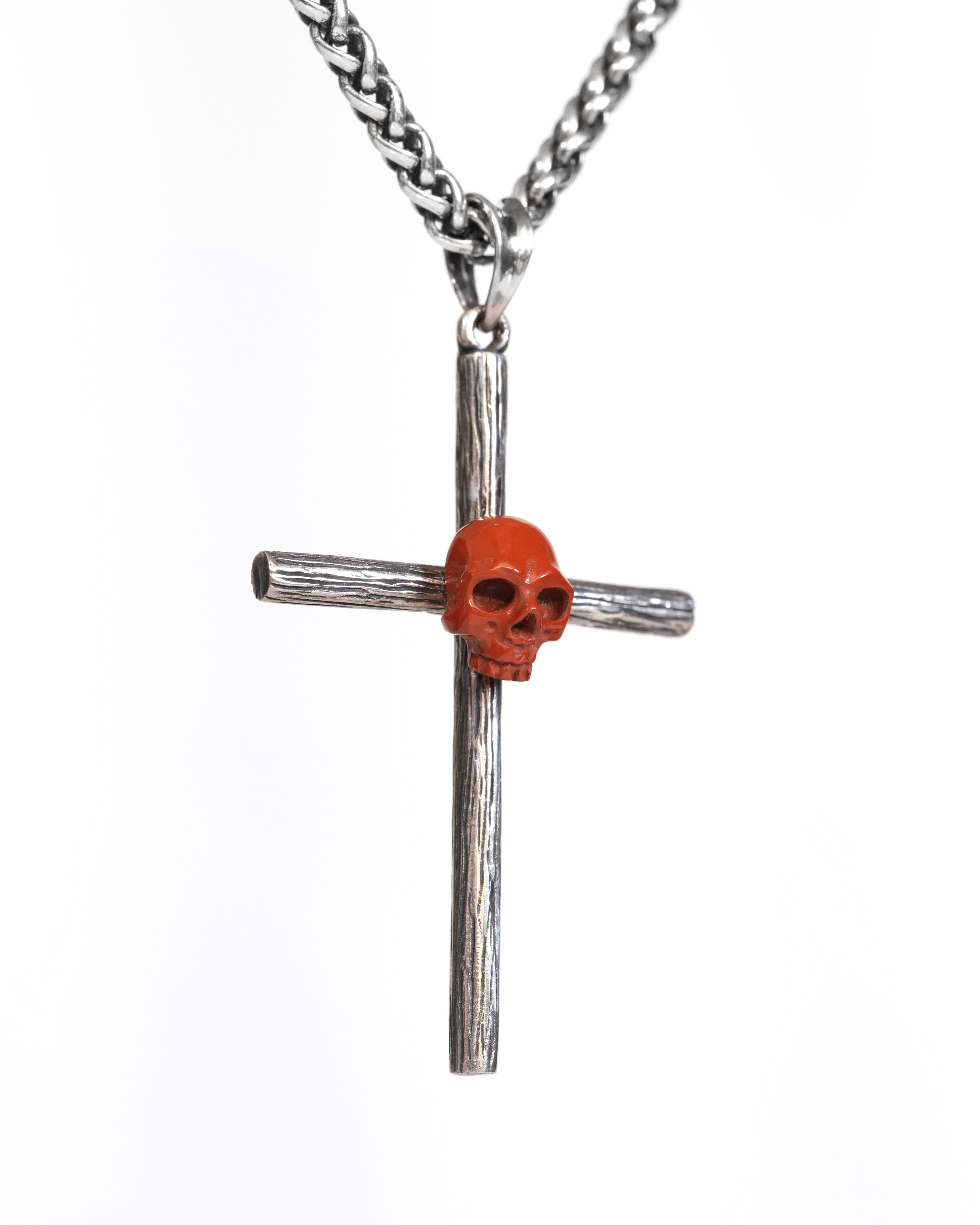 Necklace of 1.7" Red Jasper Hand Carved Crystal Skull Pendant, Skull Jewelry